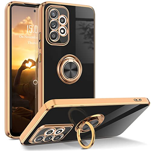 XCYYOO Cover per Samsung Galaxy A53 5G Custodia Elettrolitica Antiurto Silicone Morbido 360° Girevole Supporto Magnetico Auto Morbida con Cornice Dorata Bumper Flessibile Ultra Sottile Case