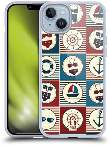 Head Case Designs Azul Oscuro Y Rojo Verano Náutico Caso de Gel Suave Compatible con Apple iPhone 14 Plus