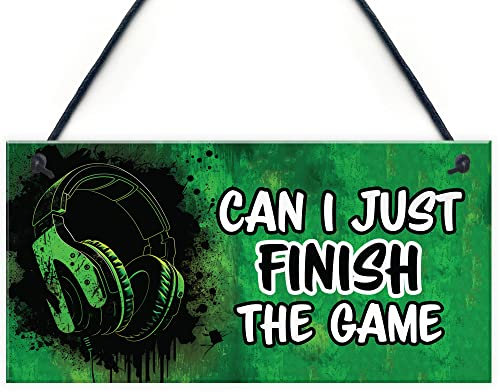 Red Ocean Funny Gaming Signs - Can I Just Finish This Game - Hanging Gamer Signs For Boys Bedroom, Games Room - Christmas Birthday Gift For Son Brother - Gaming SignDecor Gifts