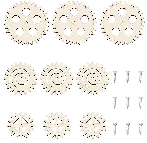 OLYCRAFT 3 Sets Unvollendetes Holz Zahnrad Rohholz Zahnradsätze Zahnräder Holz Leere Holzscheiben Mit Schrauben Zahnradform Holzscheiben Naturholzausschnitte Für DIY Projekte Malerei Zeichnen
