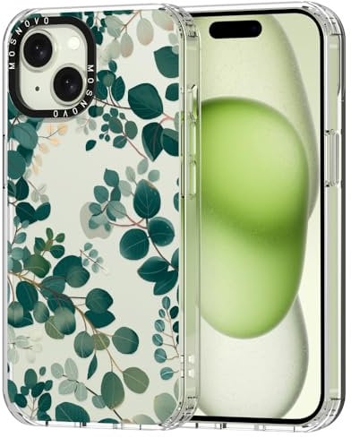 MOSNOVO für iPhone 15 Hülle – Durchsichtige, schlanke, stoßfeste TPU+PC-Handyhülle, [6,6 Fuß Fallschutz/Anti-Abziehen] - Eukalyptus