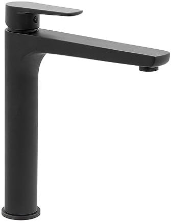 Miscelatore per lavabo alto nero opaco, per lavabi d’appoggio o sospesi, monocomando in ottone, serie ERIKA