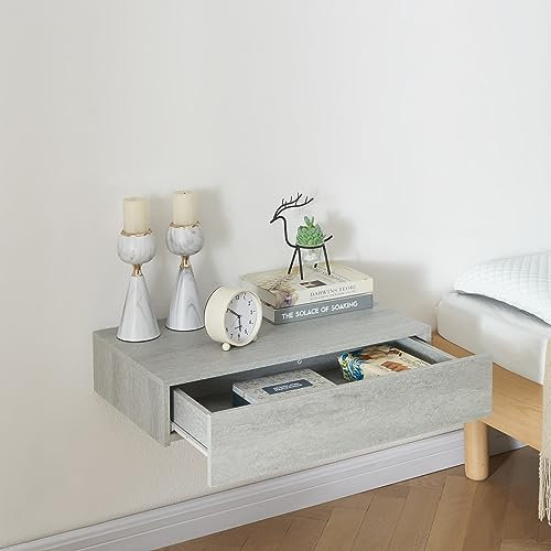 [en.casa] Wandregal Kärsämäki mit Schublade Hängeregal Betonoptik 60 x 35 x 12 cm Wandboard