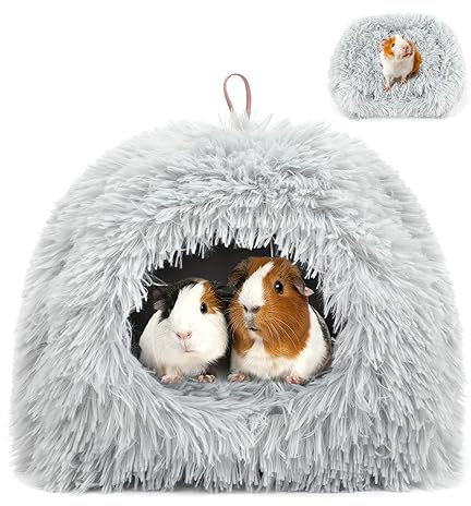 Sbayool Warmes Meerschweinchen Bett, Gemütliches Plüsch Meerschweinchen Kuschelhöhle Mit Beweglichem Pad, Meerschweinchen Versteck Für Igel Chinchillas Und Andere Kleintiere 28×28×22cm,Grau