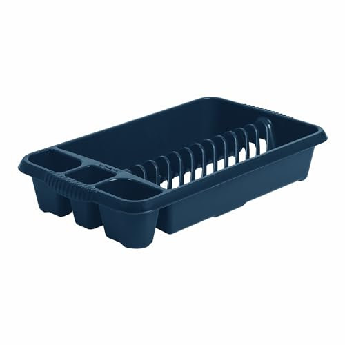 M1SS Medium Plastic Basin Cutlery Kitchen Dish Drainer Sink Plate Holder Rack Organiser (Navy Blue)