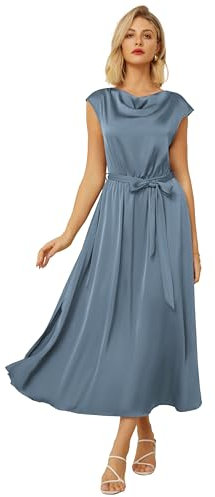 GRACE KARIN Women's Summer Ocassion Dresses Cap Sleeve Cowl Neck Side Slit Wedding Guest Dress Blue XL