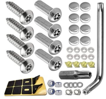 Kennzeichen Schrauben mit Kappen,Kennzeichenbefestigung mit Bohrspitze,Universal Auto Motorrad Kennzeichenhalter Rahmenlos,Nummernschild Schrauben Abdeckkappen Befestigung Kennzeichenschrauben Kit