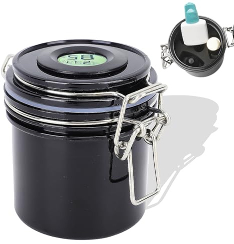 YUYTE Grand pot de rangement de colle avec thermomètre, hygromètre et joint d'étanchéité - Grand récipient pour colle à ongles et cils (noir)