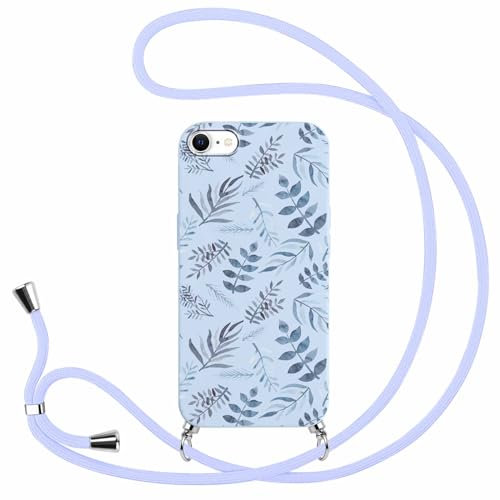 Pnakqil Funda Silicona con Cuerda para Apple iPhone 8/7/SE 2020/SE 2022 4,7,Hojas Carcasa Suave Case con Correa Colgante Collar de Cuello Cordón Cadena para Colgar la Mayoría de los Smartphones,10
