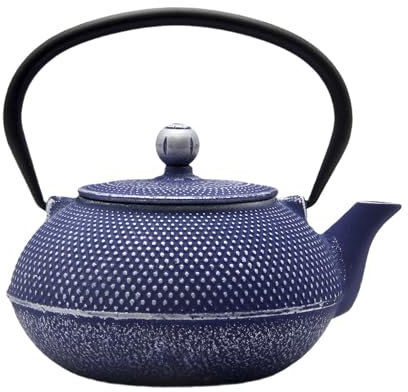 SECHUDO Cast Iron Teapot Tea Kettle with Stainless Steel Infuser for Stovetop Safe Coated with Enameled Interior Japanese Dark Blue Tetsubin for Loose Tea(30.4oz/900ml)