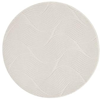 Taracarpet Kurzflor Boho Skandi Polyester Teppich in 3D Optik waschbar, pflegeleicht und robust ideal fürs Wohnzimmer, Schlafzimmer und Kinderzimmer auch als Badematte Creme Düne 120 cm rund
