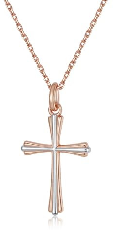 GAVU Collier Croix Chrétienne Femme, Collier Chaîne Acier Inxoydable, Collier Plaqué Or Rose, Collier Religieux