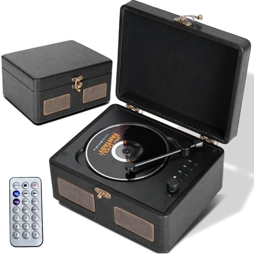 Kocusu Portable CD Player with Speakers,Retro CD Player with Remote Control Support AUX,USB,AUX, Bluetooth, Rechargeable for Home,Working,Travel,Study (Black)