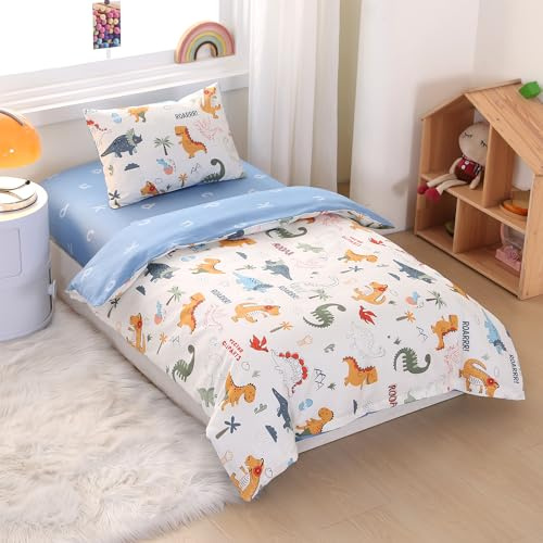 WaBaHa Soft Cotton Dinosaur Printed Nursy Bedding Set, 3 Pieces Crib Bedding Set Includes Quilted Cover, Fitted Sheet and Pillowcase, Breathable Animal Pattern Crib Bedding Sets