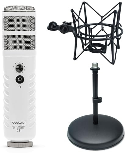 Rode Podcaster USB-mikrofon med keepdrum MS032 bordsstativ och MS090B mikrofonspindel