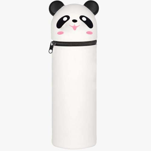 QRKPVHD 2 in 1 Weiche Silikontasche Kawaii Federmäppchen, Tischstifthalter, Stiftetasche Buntstifte Marker, Büro, Uni, niedlicher Schulbedarf, Weiße Maus Tier-Stifthalter, Mädchen (Errötender Panda)