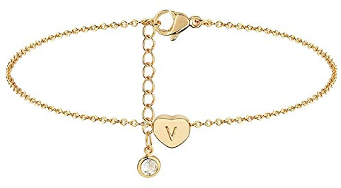 Boho Femme Pied Chaîne 26 Lettres en Forme De Coeur Simple Couche Hexagones Cheville 26 Bracelets De Cheville Initiale pour Femmes Lettres Cheville Bracelet Noir (V, One Size)