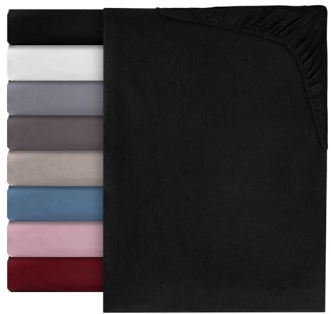 Spannbettlaken Spannbetttuch Luna 100% Baumwolle Bettlaken Betttuch Matratzenbezug 8 Farben Uni Schwarz - 180x200cm