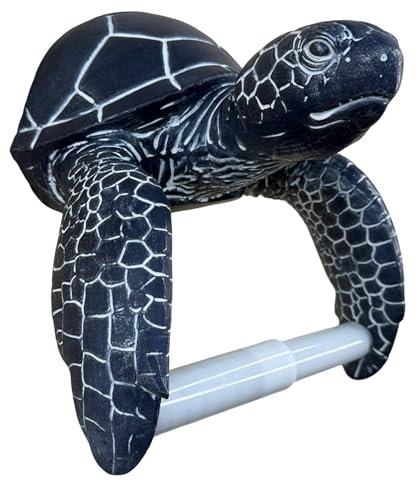 Sea Turtle Wall Mount Toilet Paper Roll Holder Rustic Nautical Dark Navy Blue/White Coastal Decor – Weathered Finish