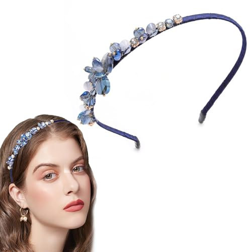 SSyang Haarreifen mit Klammern, Strass Stirnbänder Marineblau Kristall Haarband Edelstein Vintage Dünn Haarreifen Party Abschlussball Haarschmuck für Frauen und Mädchen (Blau)