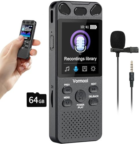 96GB Diktiergerät Digitales 110 Std Aufnahmegerät mit Externes Mikrofon, Vormooi 2,15 Farbbildschirm Voice Audio Recorder, USB-C Diktiergeräte MP3 mit Spracherkennung/Wiedergabe für Meeting Interview