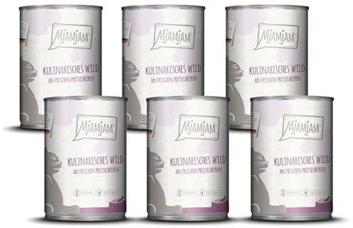 MjAMjAM - Premium Nassfutter für Katzen - kulinarisches Wild an frischen Preiselbeeren, 6er Pack (6x400g), getreidefrei