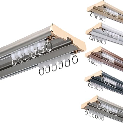Schlafzimmer Gardinenschiene 2 -läufig Deckenbefestigung Aluminium Vorhangschiene Für Schiebevorhang Vorhang, Gardinen Gardinenschiene Mit Geräuscharmen Rollen Rostfreie(Grau,230cm)