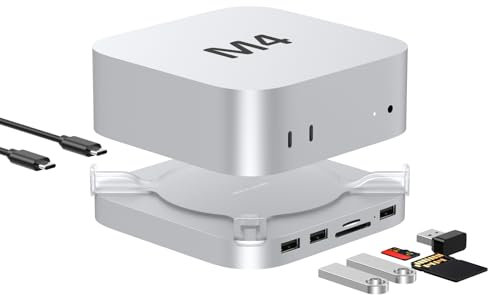 Mac Mini M4 Dock, 8 in 1 Full Aluminum Mac Mini M4 Hub with M.2 NVMe SSD Enclosure, 10Gbps USB-A*2 and SD/TF 4.0 Card Reader |Mac Mini 2024 Accessories