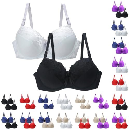 DFSDJEUW Warehouse Deals 2 Pack Bras for Women Plus Size Push Up Underwire Comfort Wireless Seamless Multipack Bralette Sexy Padded Lace Bra Wireless Push up Bras for Women UK Pink 40B