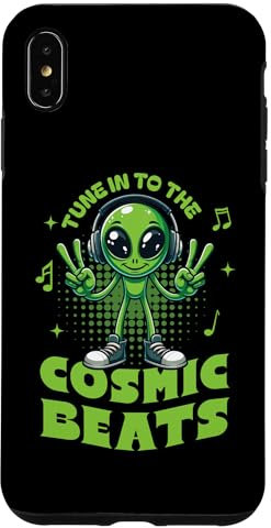 Cosmic Beats Alien con auriculares música retro y vibraciones espaciales Carcasa para iPhone XS Max