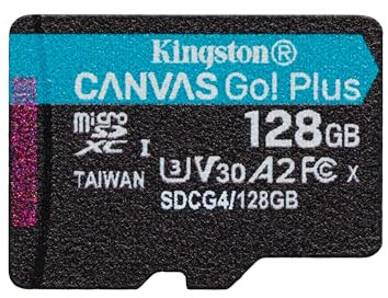 Kingston Canvas Go Plus microSDXC Memory Card Gen4 200MB/s A2 U3 V30 128GB Single Pack w/o ADP Card only-SDCG4/128GBSP
