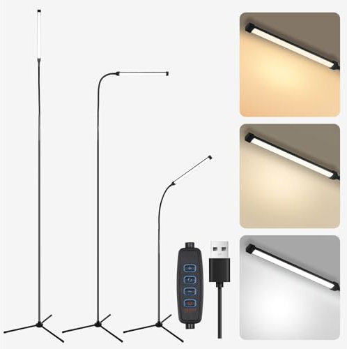 LED Floor Lamp Dimmable,Adjustable Black Reading Floor Lamp mit Gooseneck,Tripod Stand Light,3 Color Temperatures LED Light Standing Lamps for Living Room Bedroom Office