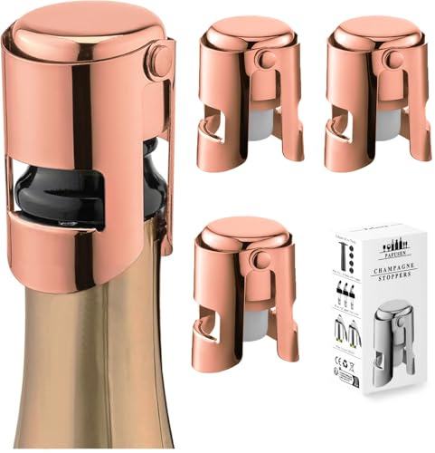 3 Stück Sektverschluss, Champagner Verschluss, Sektflaschenverschluss, Flaschenverschluss Auslaufsicher hält frisch, ideal für Champagner, Prosecco, Cava und Schaumweine (Edelstahl,Roségold)