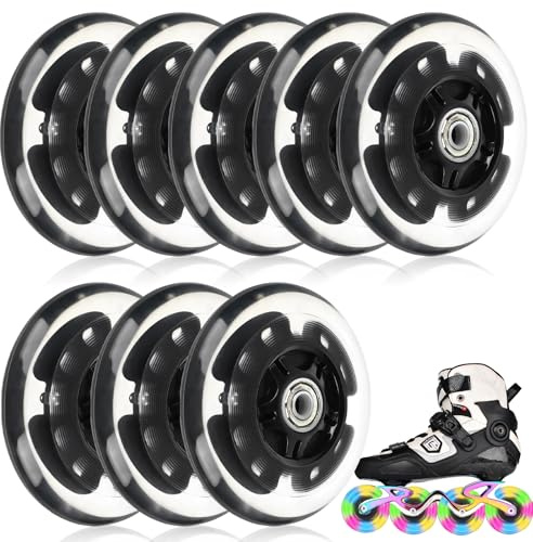 Leuchtende Inline Skate Rollen 8 Stück, Leuchtend Rollschuhe Räder Mit Lagern, 72 mm/76 mm/80 mm Inline-Skate-Räder, LED-Blinkräder Rollschuh-Räders Für Alle Arten Von Rollschuhen (72 MM)