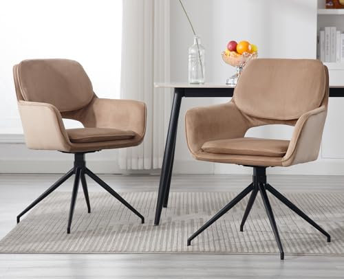 DAYALANE Drehbar Esszimmerstühle 2er Set, Drehstuhl Küchenstuhl Polsterstuhl mit Armlehnen Metallbeine aus Samt, für Esszimmer Wohnzimmer Küche Schlafzimmer Lounge, Braun