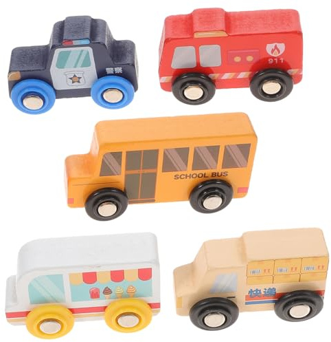 QUMIIRITY 5stücke Holzspielzeug Feuerwehr Buntes Kinderfahrzeug-Modell Aus Hochwertigem Holz Kleine Landschaftsautos Für Jungen Und Mädchen Zum Greifen Und Spielen Geschenk Zum Kindergeburts