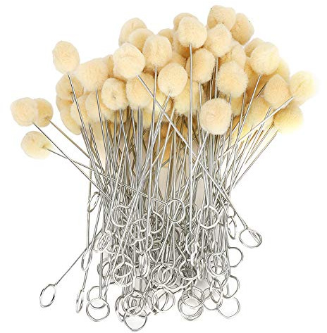 Pissente 100Pcs Leather Wool Daubers Wool Ball Brush, Primer Applicator Felt Swabs Hand Made Craft Tool, Wool Daubers with Metal Handle for Leather Dyeing Leather Edge Liquid Sealing