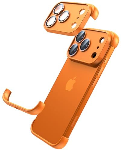 MIMGOAL Hülle für iPhone 17 Pro Rahmenloser Bumper Kameraschutz Orange | Rahmenloses Minimaldesign, Integrierter Kameraschutz, Erhöhter Displayrand, Stoßdämpfender TPU-Rahmen