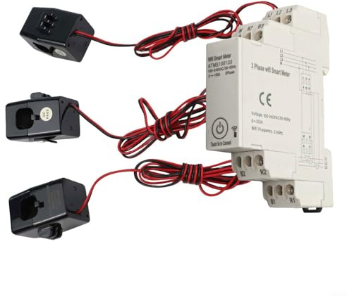 FACULX Medidor de energía trifásico WiFi para aplicación Tuya, transformador de corriente de núcleo dividido de 100 A, monitor de riel DIN, seguimiento de voltaje, corriente, kW/kVar, para el hogar