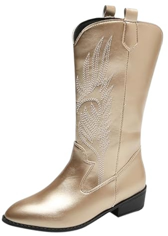 Stivali Monta Western,Stivali Tacco Alto Donna Sexy. 12 Cm Casual Western Scarpe di Media Altezza Cowboy Stivaletto con Tacco a Blocco Texani Stivaletti con Suola Antiscivolo