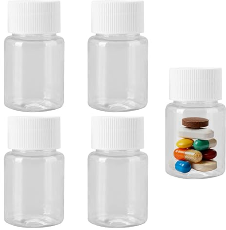 4 PCS Clear Pill Bottles with Caps,30 ML Transparent Medicine Bottle,Small Plastic Pill Bottles with Lids,Empty Reagent Containers for Liquid Solid Powder