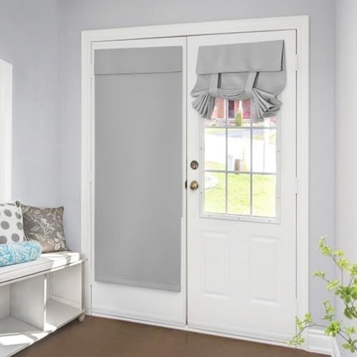 Homirty 1 Panel Blackout French Door Curtain for Privacy, Door Privacy Blinds, Front Doors Curtain, Blackout Doors Shade, Thermal Insulated Curtains with Tie Up Shade(Light Grey, 26x68 Inch)