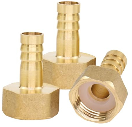 MISIQIMA 3 boquillas de manguera de latón de 1/2 pulgadas con junta de estanqueidad, rosca interior, conector de manguera de 10 mm para mangueras de aire, agua, gas y combustible
