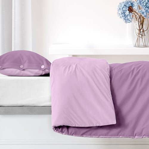Ruggeri Set Copripiumino Singolo in Cotone, Federa +Lenzuola Sacco, Lilla | Set 1 piazza 100% Cotone di Alta Qualità Morbido e Traspirante 1 Federe + 1 Copripiumino, Lavabile in lavatrice