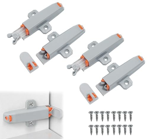Push to Open Pressure Door Opener, Cabinet Door, Heavy Duty Door Opener with Adjustment Function, Without Handle, Mounting for Kitchen Cabinets, Bathroom Furniture, Living Room Cabinets, Set of 4