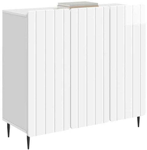 vidaXL Sideboard Hochglanz Weiß 89 x 34,5 x 82 cm Holzwerkstoff, Wohnzimmer Aufbewahrung, rechteckiger Sideboard, moderner Schrank, stylische Möbel, platzsparende Lösung