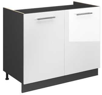 Vicco Spülenunterschrank Fame-Line, Weiß Hochglanz/Anthrazit, 100 cm | MDF-Front · Ohne Arbeitsplatte · Höhenverst. Füße · Metallgriffe · Soft-Close