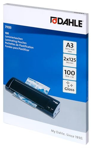 Dahle Laminierfolien A3, 250 Micron (2x125) - 100 Stück - Hochwertiger Schutz für wichtige Unterlagen und Fotos, Glänzend