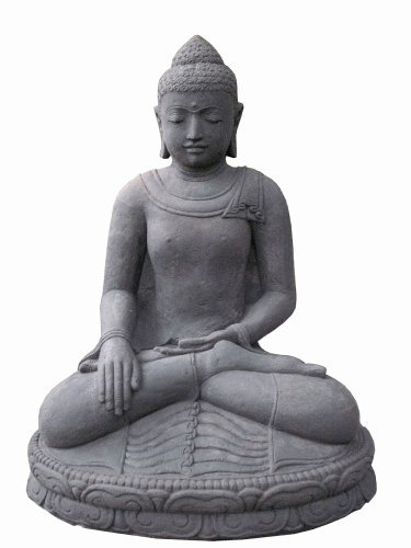 Asiastyle indischen sitzender Buddha mit Hand Haltung Meditation Skulptur, grau, 80 cm
