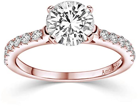 Verlobungsring Rosegold Damen mit Stein (15 Zirkonia Steine) mit Etui Gravur Ich liebe Dich (Silber 925 hochwertig vergoldet) Antragsring Heiratsantrag Rose Rosegold Ring Verlobung Geschenk Frauen